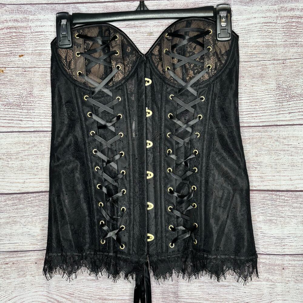 Adore Me Avelle Contour Lace Up Black Ribbon Tie Cosplay Corset New Size Large - Picture 9 of 14